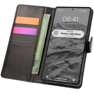 Bizon Case Pocket Samsung Galaxy S25 Ultra kinyitható bőr tok - fekete