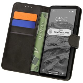 Bizon Case Pocket Sony Xperia 10 VI kinyitható bőr tok - fekete