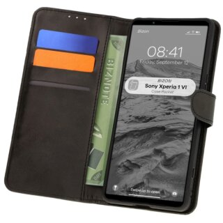 Bizon Case Pocket Sony Xperia 1 VI kinyitható bőr tok - fekete