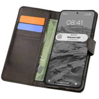 Bizon Case Pocket Xiaomi 14T kinyitható bőr tok - fekete