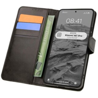 Bizon Case Pocket Xiaomi 14T Pro kinyitható bőr tok - fekete