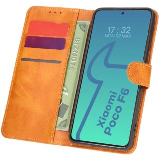 Bizon Case Pocket Xiaomi Poco F6 kinyitható bőr tok - barna