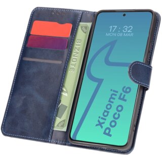 Bizon Case Pocket Xiaomi Poco F6 kinyitható bőr tok - kék