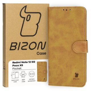 Bizon Case Pocket Xiaomi Redmi Note 12 5G / Xiaomi Poco X5 kinyitható bőr tok - barna