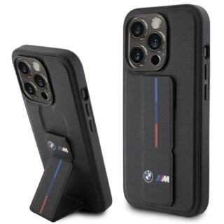 Bmw BMHCP15L22GSLK iPhone 15 Pro bőr hátlap tok kitámsztóval - fekete