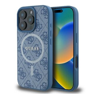 Guess GUHMP16LG4GFRB MagSafe iPhone 16 Pro bőr hátlap tok - kék