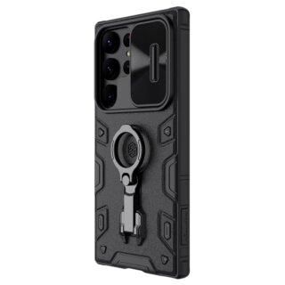 Nillkin CamShield Armor Pro Samsung Galaxy S23 Ultra ütésálló kemény hátlap tok kameravédővel + kitámasztóval - fekete