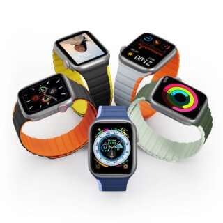 DuxDucis Magnetic LD Apple Watch 42mm / 41mm / 40mm szilikon szíj - fekete/sárga