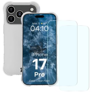 Bizon Clear iPhone 17 Pro szilikon hátlap tok + kijelzővédő üvegfólia - 2db