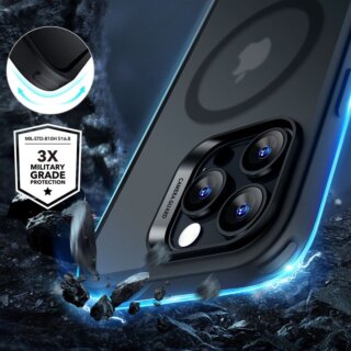 ESR Classic Hybrid Halolock MagSafe iPhone 16 Pro ütésálló szilikon hátlap tok + kijelzővédő üvegfólia - átlátszó/matt fekete