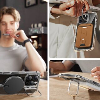 ESR Classic Hybrid Kickstand Halolock MagSafe iPhone 16 Pro Max szilikon hátlap tok kitámasztóval + kijelzővédő üvegfólia - átlátszó