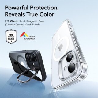 ESR Classic Hybrid Kickstand MagSafe iPhone 17 kemény hátlap tok kitámasztóval - átlátszó/fekete