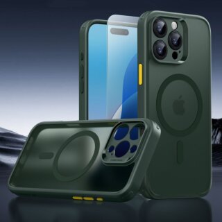 ESR Classic Pro Set MagSafe iPhone 16 Pro ütésálló hátlap tok + kijelzővédő üveg - zöld/átlátszó