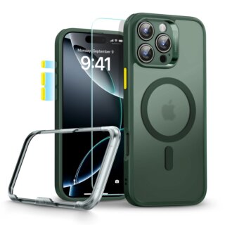ESR Classic Pro Set MagSafe iPhone 16 Pro Max ütésálló hátlap tok + kijelzővédő üveg - zöld/átlátszó