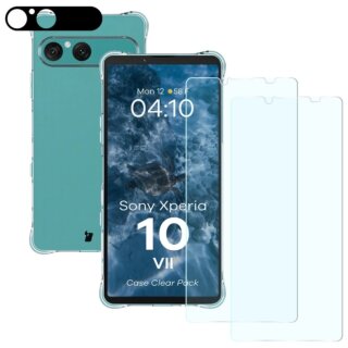 Bizon Clear Sony Xperia 10 VII szilikon hátlap tok + kijelzővédő üvegfólia - 2db + kamerasziget lencsevédő üvegfólia