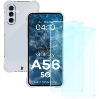 Bizon Clear Samsung Galaxy A56 5G szilikon hátlap tok + kijelzővédő üvegfólia - 2db