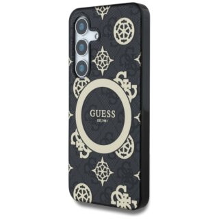 Guess 4G Background Gold Electroplated Peony Pattern MagSafe Samsung Galaxy S25 kemény hátlap tok - fekete