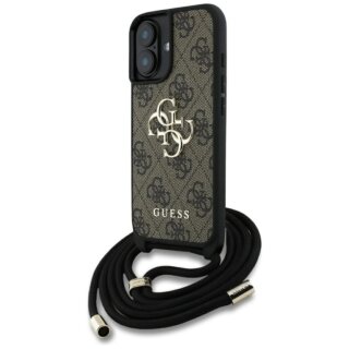 Guess 4G Big Logo Cord Stap Crossbody iPhone 16 Plus bőr hátlap tok + nyakpánt - barna