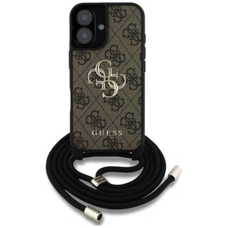 Guess 4G Big Logo Cord Stap Crossbody iPhone 16 Plus bőr hátlap tok + nyakpánt - barna