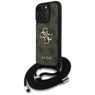 Guess 4G Big Logo Cord Stap Crossbody iPhone 16 Pro bőr hátlap tok + nyakpánt - barna