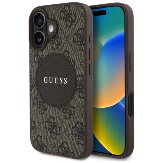 Guess 4G Circle Classic Logo MagSafe iPhone 16 bőr hátlap tok - barna