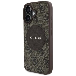 Guess 4G Circle Classic Logo MagSafe iPhone 16 bőr hátlap tok - barna