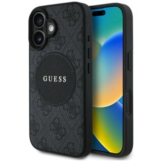 Guess 4G Circle Classic Logo MagSafe iPhone 16 bőr hátlap tok - fekete