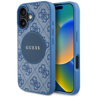 Guess 4G Circle Classic Logo MagSafe iPhone 16 bőr hátlap tok - kék