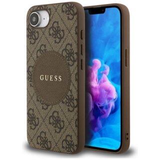 Guess 4G Circle Classic Logo MagSafe iPhone 16e bőr hátlap tok - barna