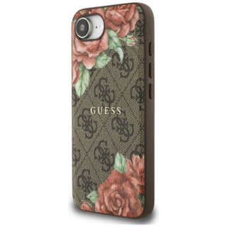 Guess 4G Flowers Print MagSafe iPhone 16e kemény hátlap tok - barna/virágos