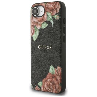 Guess 4G Flowers Print MagSafe iPhone 16e kemény hátlap tok - fekete/virágos