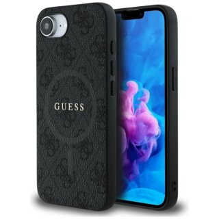 Guess 4G Ring Classic Logo MagSafe iPhone 16e bőr hátlap tok - fekete