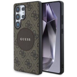 Guess 4G Round Patch Classic Logo MagSafe Samsung Galaxy S25 Ultra bőr hátlap tok - barna
