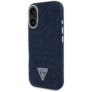Guess Denim Triangle Logo MagSafe iPhone 16 kemény hátlap tok - kék
