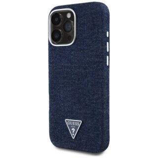Guess Denim Triangle Logo MagSafe iPhone 16 Pro Max kemény hátlap tok - kék