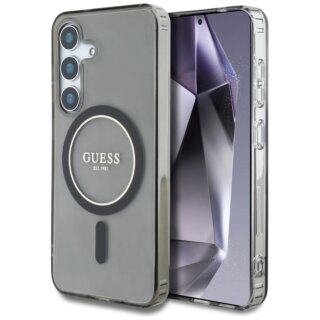 Guess Glitter Circle Classic Logo MagSafe Samsung Galaxy S25 kemény hátlap tok - fekete