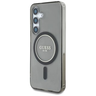 Guess Glitter Circle Classic Logo MagSafe Samsung Galaxy S25 kemény hátlap tok - fekete