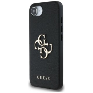 Guess Grained Big 4G Logo Small Classic Logo iPhone 16e bőr hátlap tok - fekete