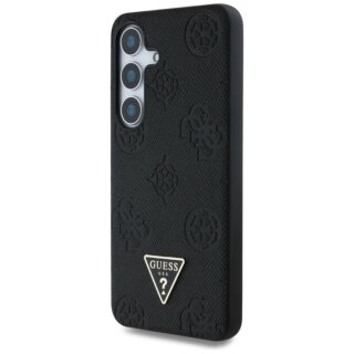 Guess Grained Hot Stamp Peony Pattern Triangle Logo MagSafe Samsung Galaxy S25 bőr hátlap tok - fekete