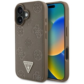 Guess Grained Hot Stamp Peony Triangle Logo MagSafe iPhone 16 bőr hátlap tok - barna