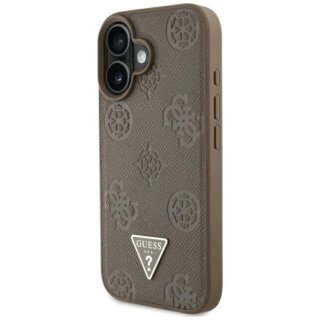 Guess Grained Hot Stamp Peony Triangle Logo MagSafe iPhone 16 bőr hátlap tok - barna