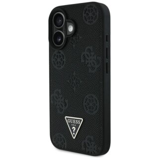 Guess Grained Hot Stamp Peony Triangle Logo MagSafe iPhone 16 bőr hátlap tok - fekete