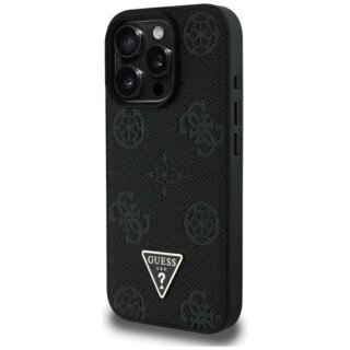 Guess Grained Hot Stamp Peony Triangle Logo MagSafe iPhone 16 Pro Max bőr hátlap tok - fekete