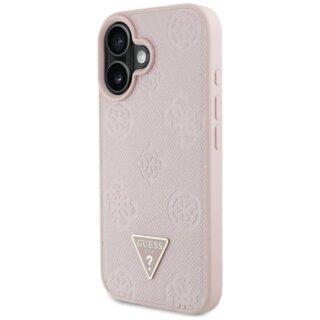 Guess Grained Hot Stamp Peony Triangle Logo MagSafe iPhone 16 bőr hátlap tok - rózsaszín