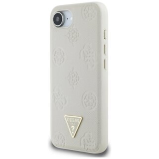 Guess Grained Hot Stamp Peony Triangle Logo MagSafe iPhone 16e bőr hátlap tok - bézs