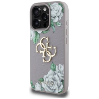 Guess Grained Roses Big 4G logo iPhone 16 Pro bőr hátlap tok - lila/virágos