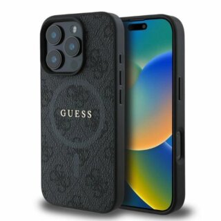 Guess GUHMP16LG4GFRK 4G Ring Classic Logo MagSafe iPhone 16 Pro bőr hátlap tok - fekete