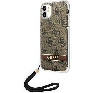 Guess GUOHCN61H4STW 4G Print Strap iPhone 11 kemény hátlap tok + csuklópánt - barna