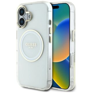Guess IML Metal Colored Circle Classic Logo MagSafe iPhone 16 kemény hátlap tok - fehér