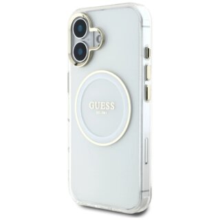 Guess IML Metal Colored Circle Classic Logo MagSafe iPhone 16 kemény hátlap tok - fehér